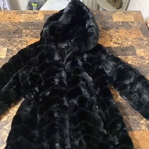 Gallery New York black faux fur coat, size small
